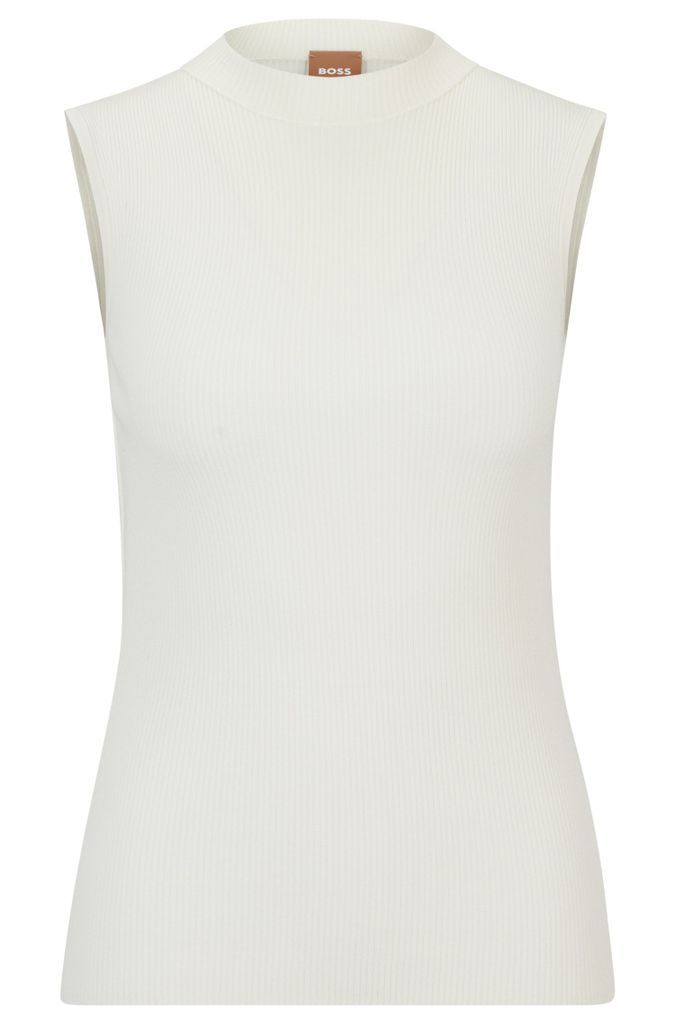 Sleeveless mock-neck top in ribbed fabric