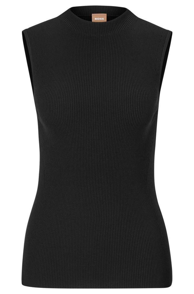 Sleeveless mock-neck top in ribbed fabric