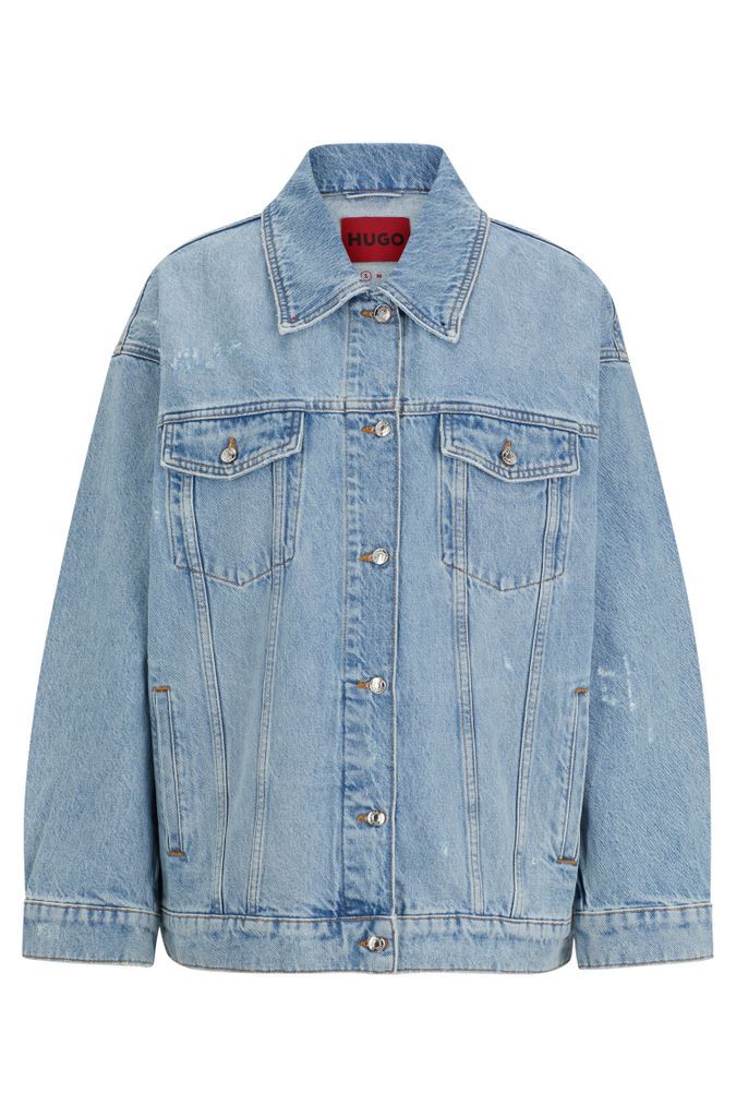 Oversized-fit jacket in mid-blue distressed denim