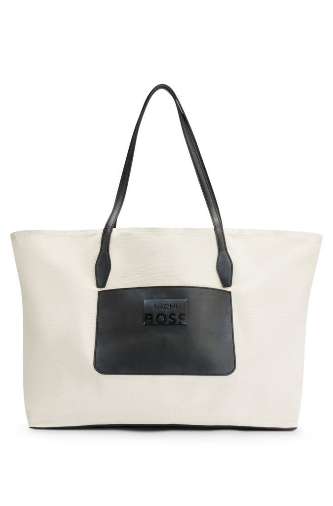 NAOMI x BOSS leather-trimmed shopper bag with detachable pouch