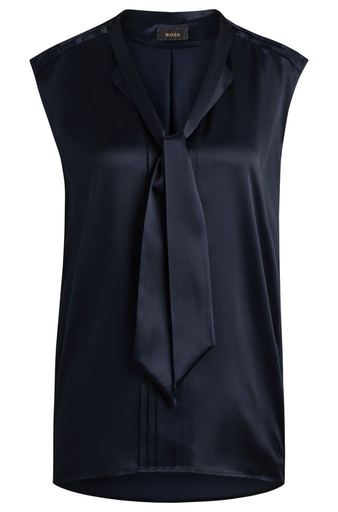Sleeveless silk blouse with tie neckline