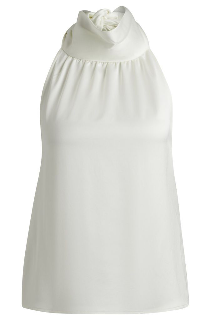 Sleeveless top in satin with tie neck
