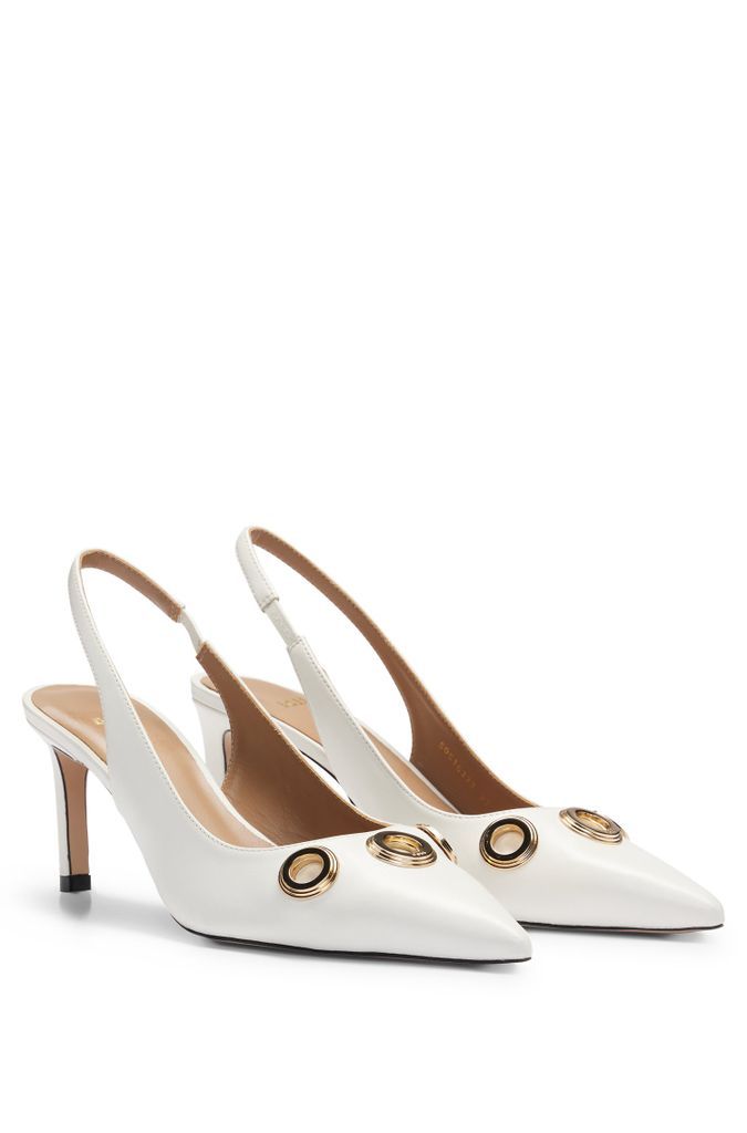 Slingback leather pumps with hardware trim and 7cm heel