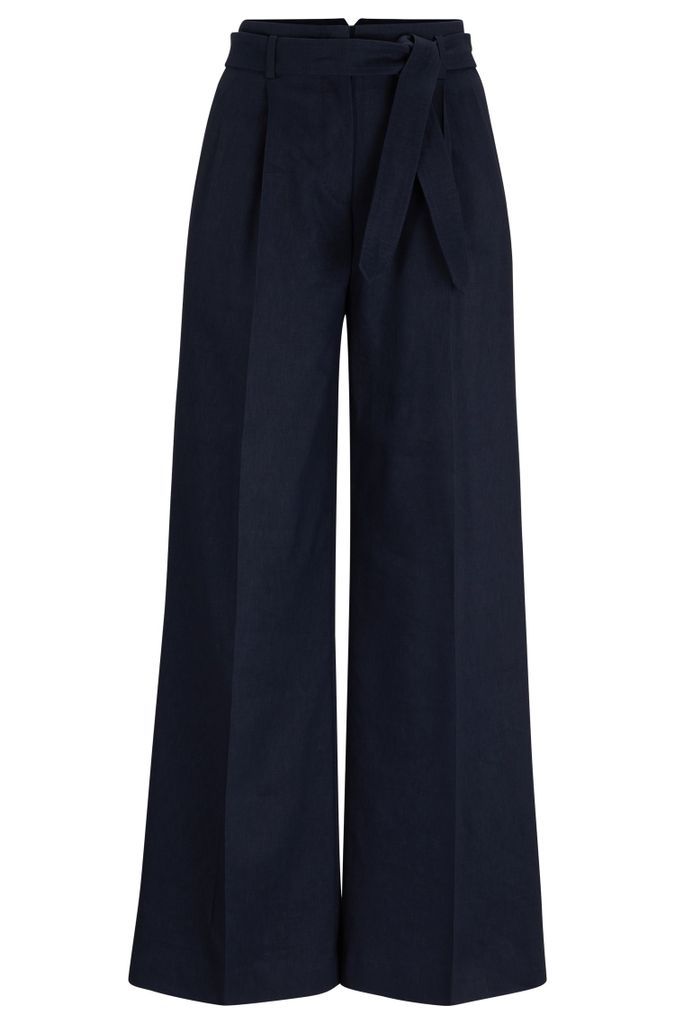 Wide-leg trousers in wool, linen and stretch