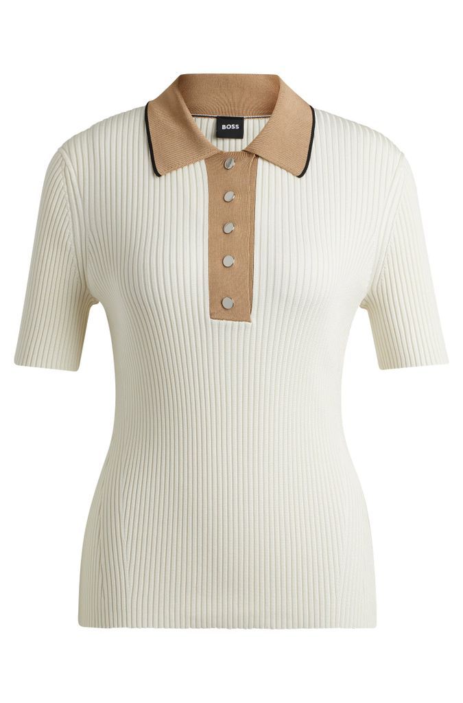 Slim-fit ribbed top with collar and placket