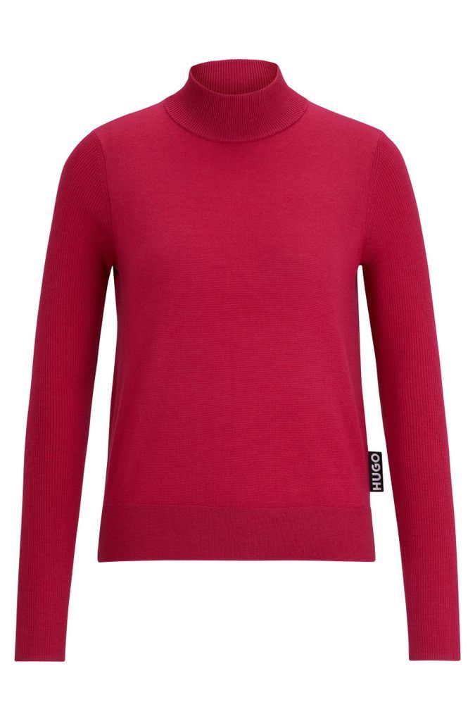 Mock-neck sweater in virgin wool with ribbed sleeves