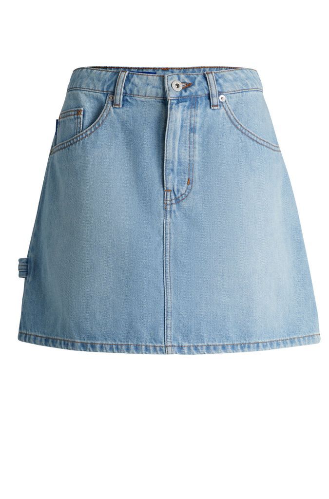 Blue mini skirt in rigid denim with hammer loop