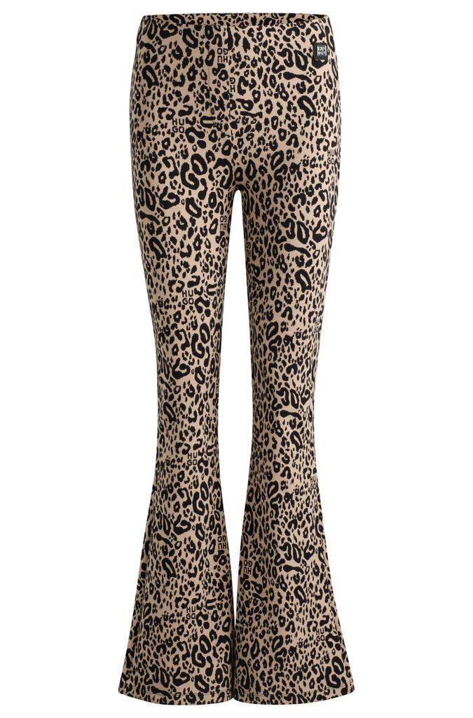 Slim-fit animal-print trousers with flared leg
