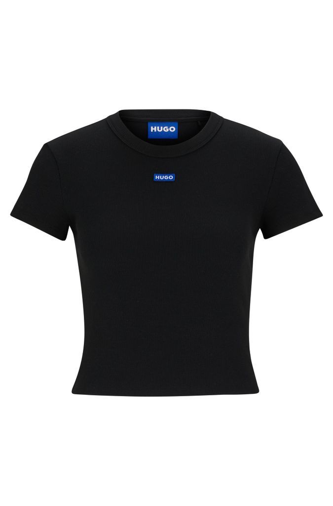 Stretch-cotton slim-fit T-shirt with blue logo label
