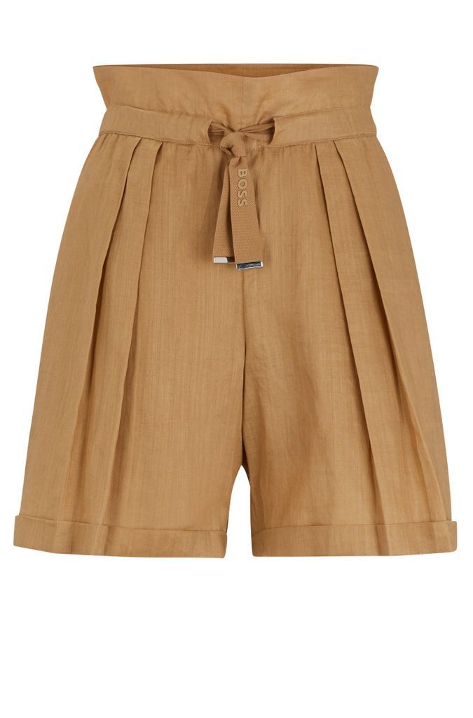 Regular-fit paperbag shorts in ramie canvas