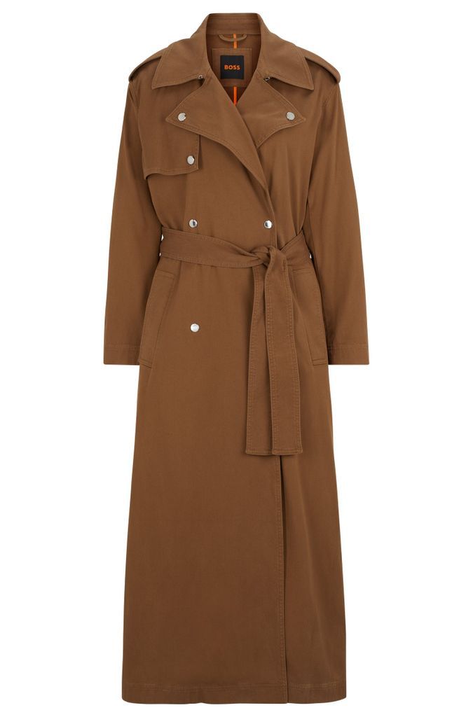 Belted trench coat with hardware trims