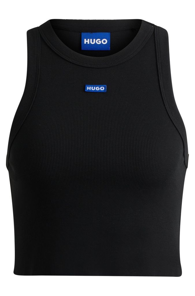 Stretch-cotton cropped tank top with blue logo label