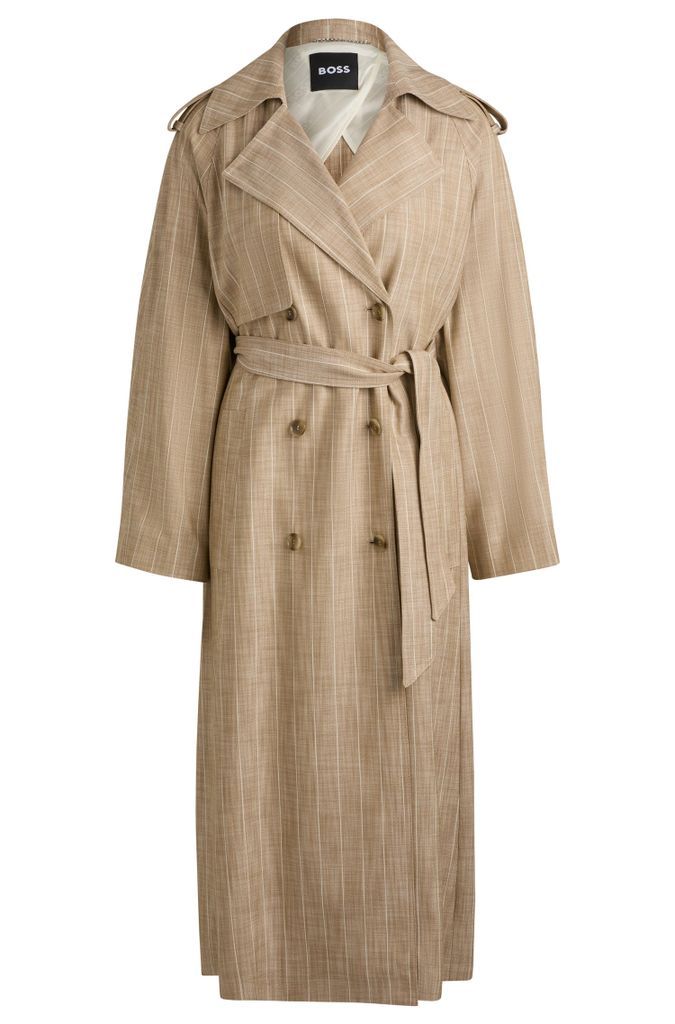 Double-breasted trench coat in pinstripe material
