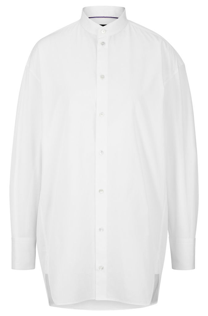 Naomi x BOSS longline cotton blouse with crinkle-free effect