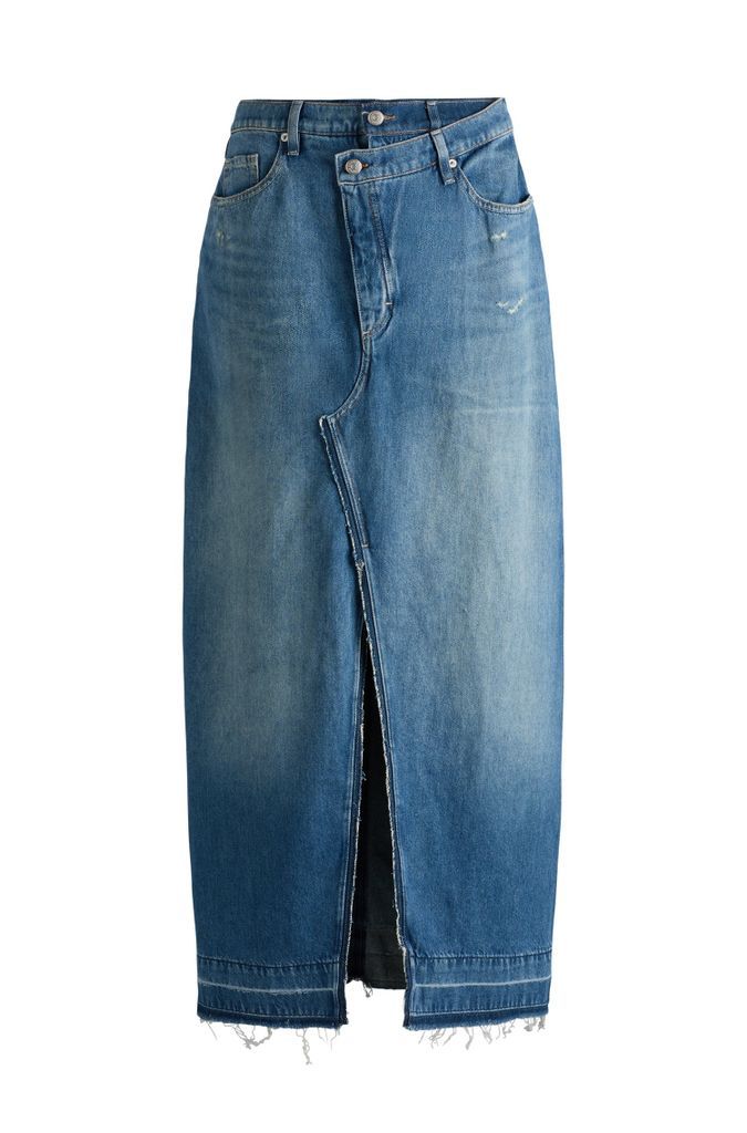 Maxi-length denim skirt with front slit