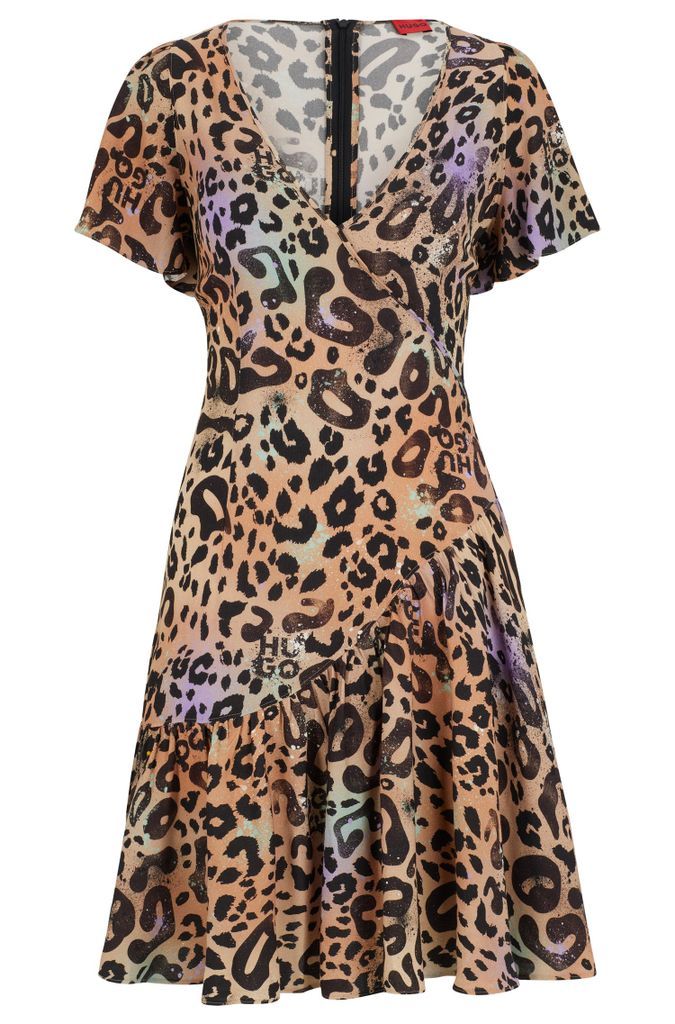 Wrap-front dress in leopard-print fabric