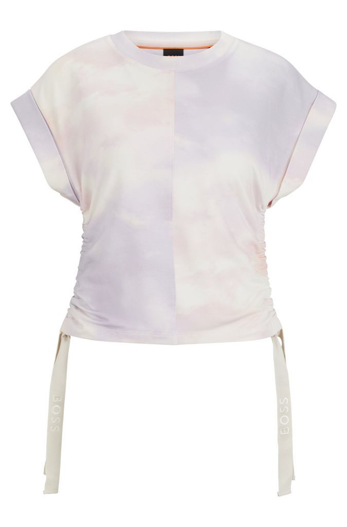 Patterned T-shirt in stretch cotton with branded drawcords