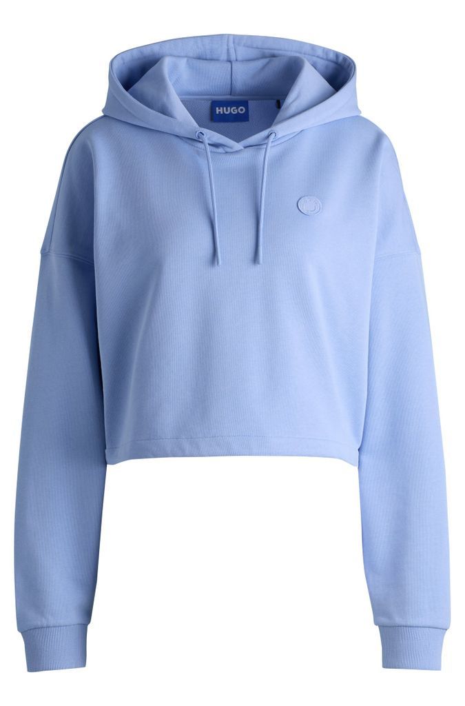 Cropped cotton-terry hoodie with smiley logo badge