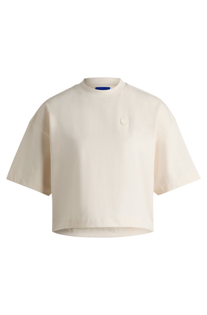 Cropped T-shirt in cotton jersey with logo badge