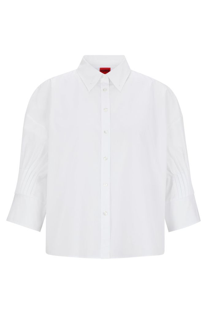 Regular-fit blouse in cotton poplin with pleated sleeves