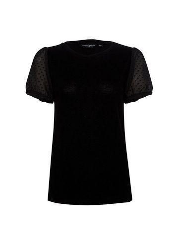 Womens Black Dobby Sleeve Soft T-Shirt, Black