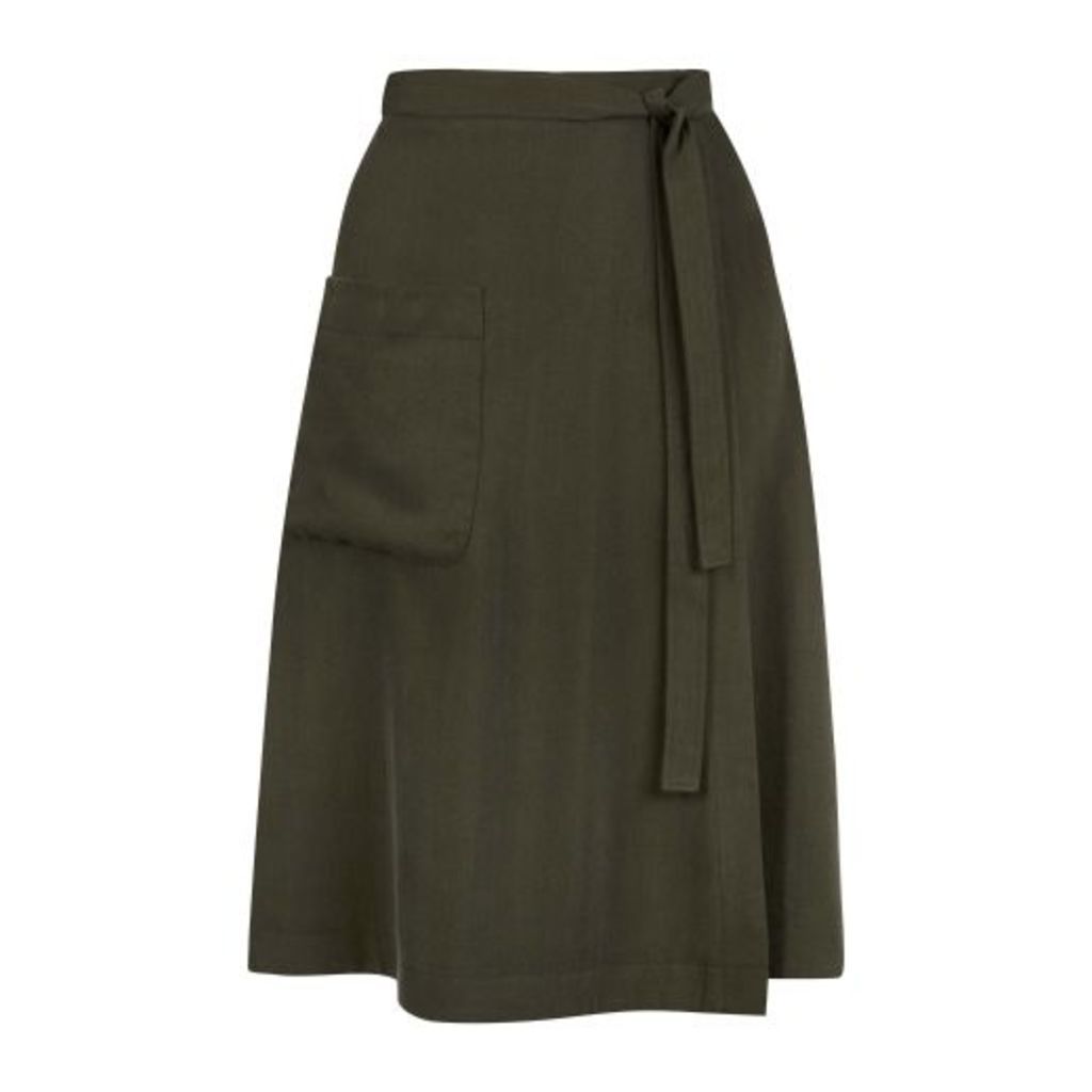 Green Wrap Front Pocket Skirt
