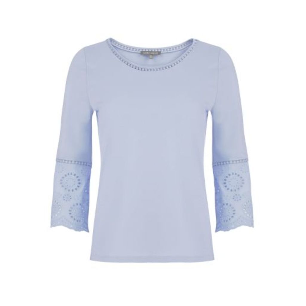 Powder Blue Top with Embroidered Sleeves