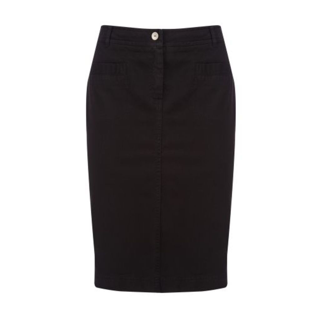 Black Knee Length Stretch Cotton Jean Skirt