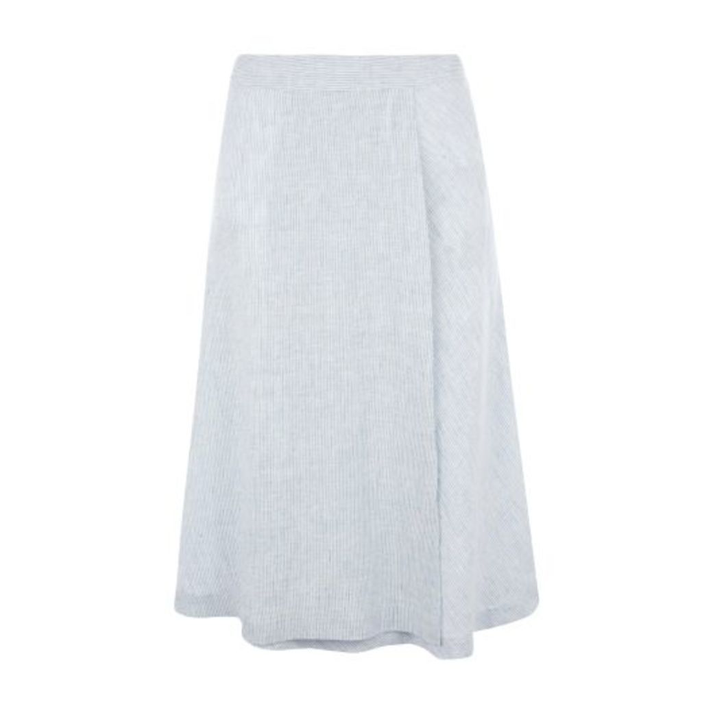 Fine Stripe Faux Wrap Linen Skirt