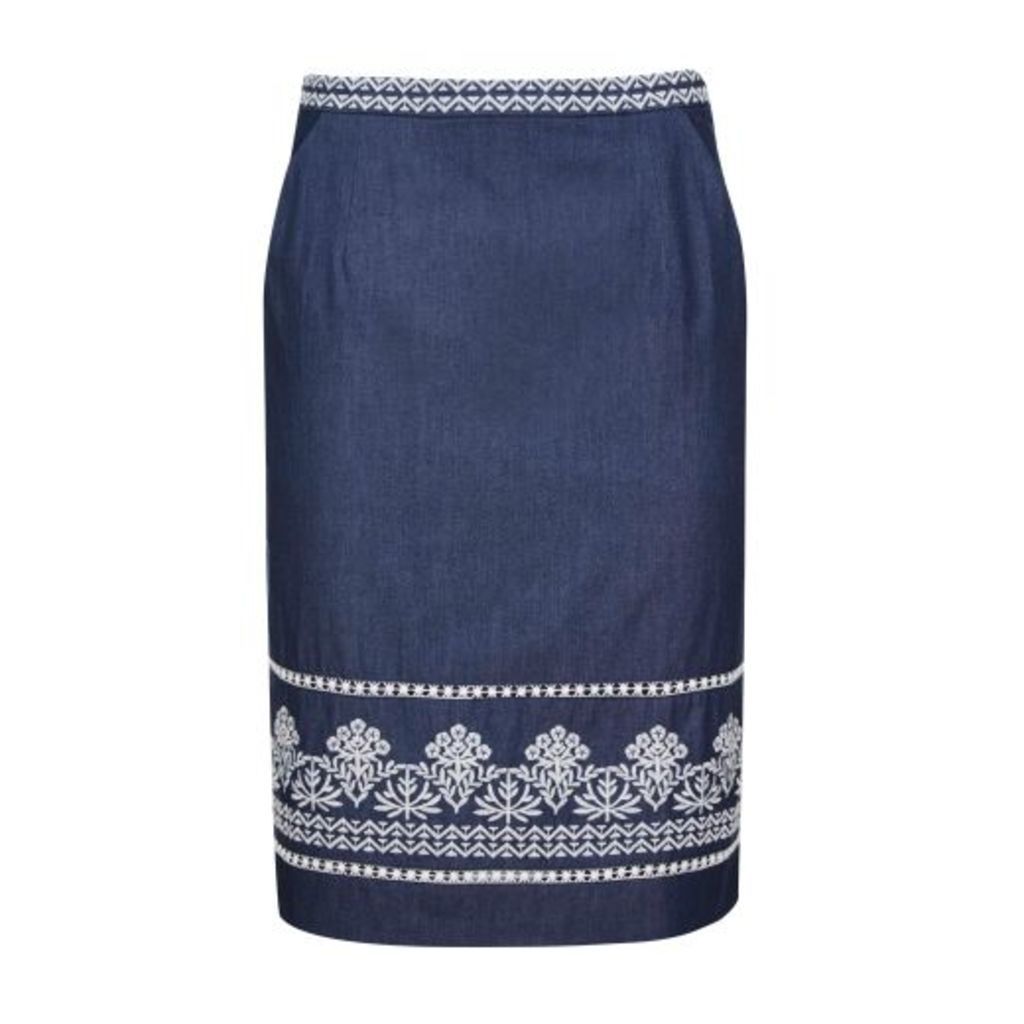 Blue Embroidered Border Skirt