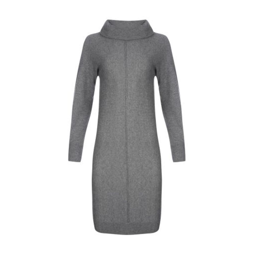 Grey Roll Neck Knitted Dress with Batwing Sleeves