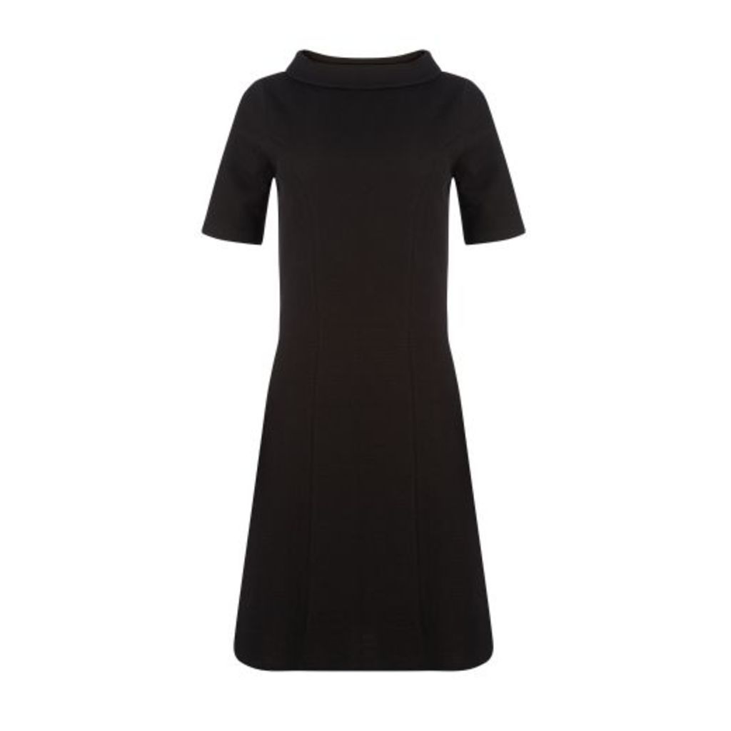 Black Textured Bardot Neck Dress