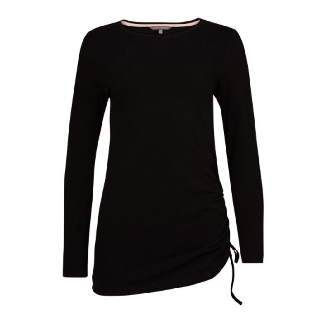 Black Crew Neck Side Ruched Top