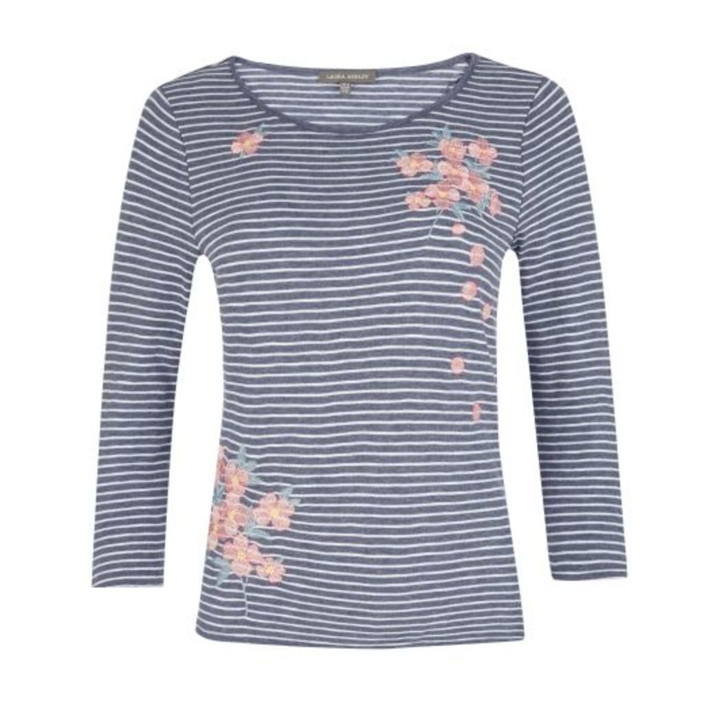 Striped Floral Embroidery Top