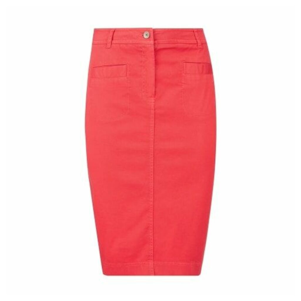 Red Knee Length Stretch Cotton Jean Skirt