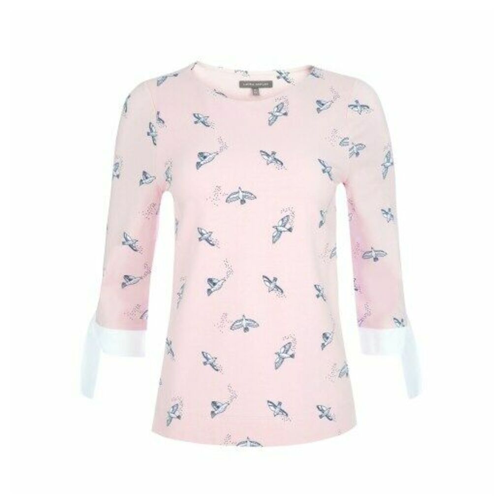 Bird Double Layer Top with Bow Cuff