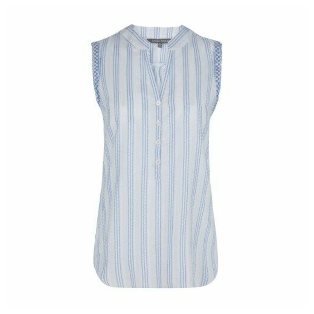 Dobby Stripe Embroidered Placket Top