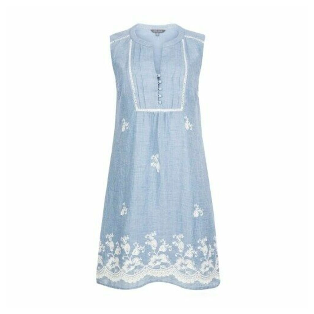 Blue Embroidered Hem Dress