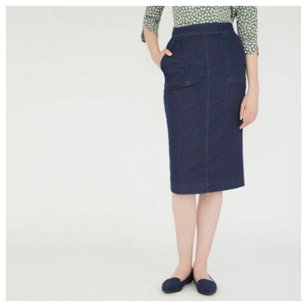 Midi Length Denim Jersey Pencil Skirt