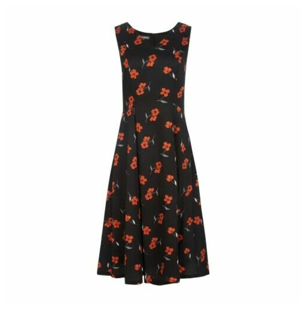 Black Storytime Floral Midi Fit and Flare Dress