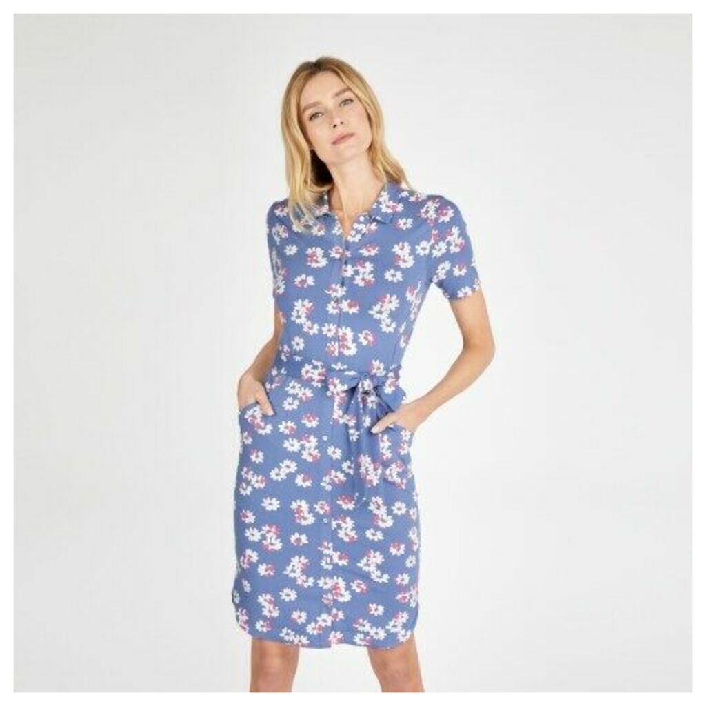 Blue Blossom Print Jersey Shirt Dress
