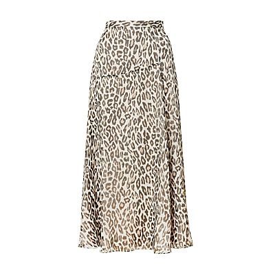 Asymmetric Leopard Print Silk Skirt, Ivory/Multi