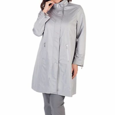 Ruched Collar Zip Raincoat, Grey