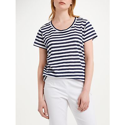 Pure Linen Striped T-Shirt, Navy
