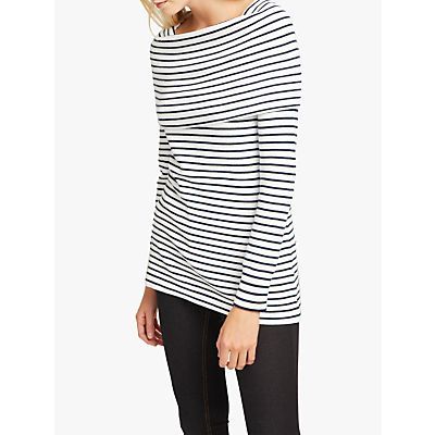 Stripe Cowl Neck Wrap Top, Winter White/Navy