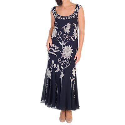 Embroidered Beaded Dress, Navy/Ivory