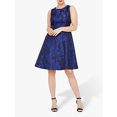 Loren Floral Jacquard Print Dress, Black/Metallic Blue