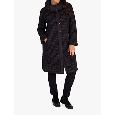 Cable Quilted Long Coat, Black