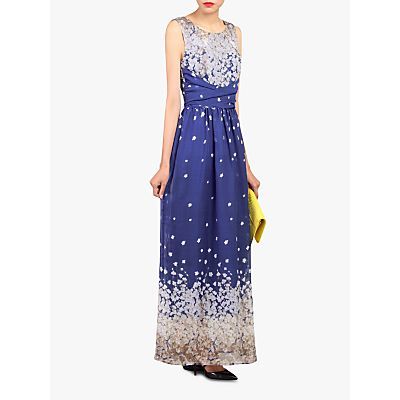 Floral Print Belted Maxi Dress, Royal Blue
