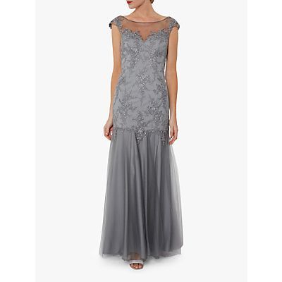 Malina Embroidered Maxi Dress, Light Grey